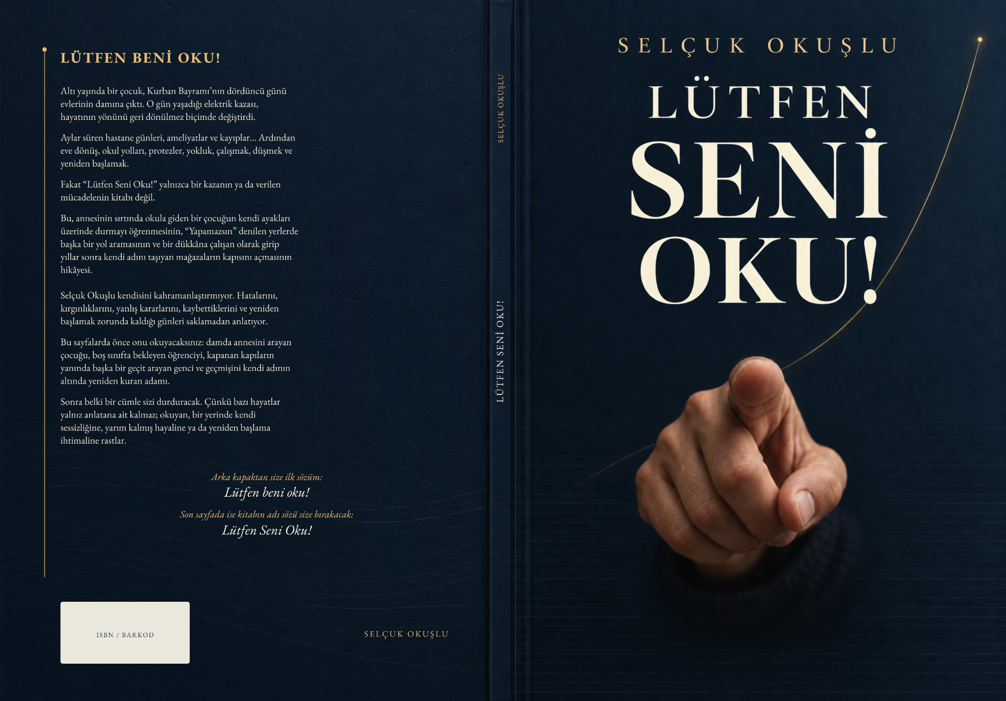 Lütfen Seni Oku kitabının arka kapak, sırt ve ön kapaktan oluşan tam tasarımı